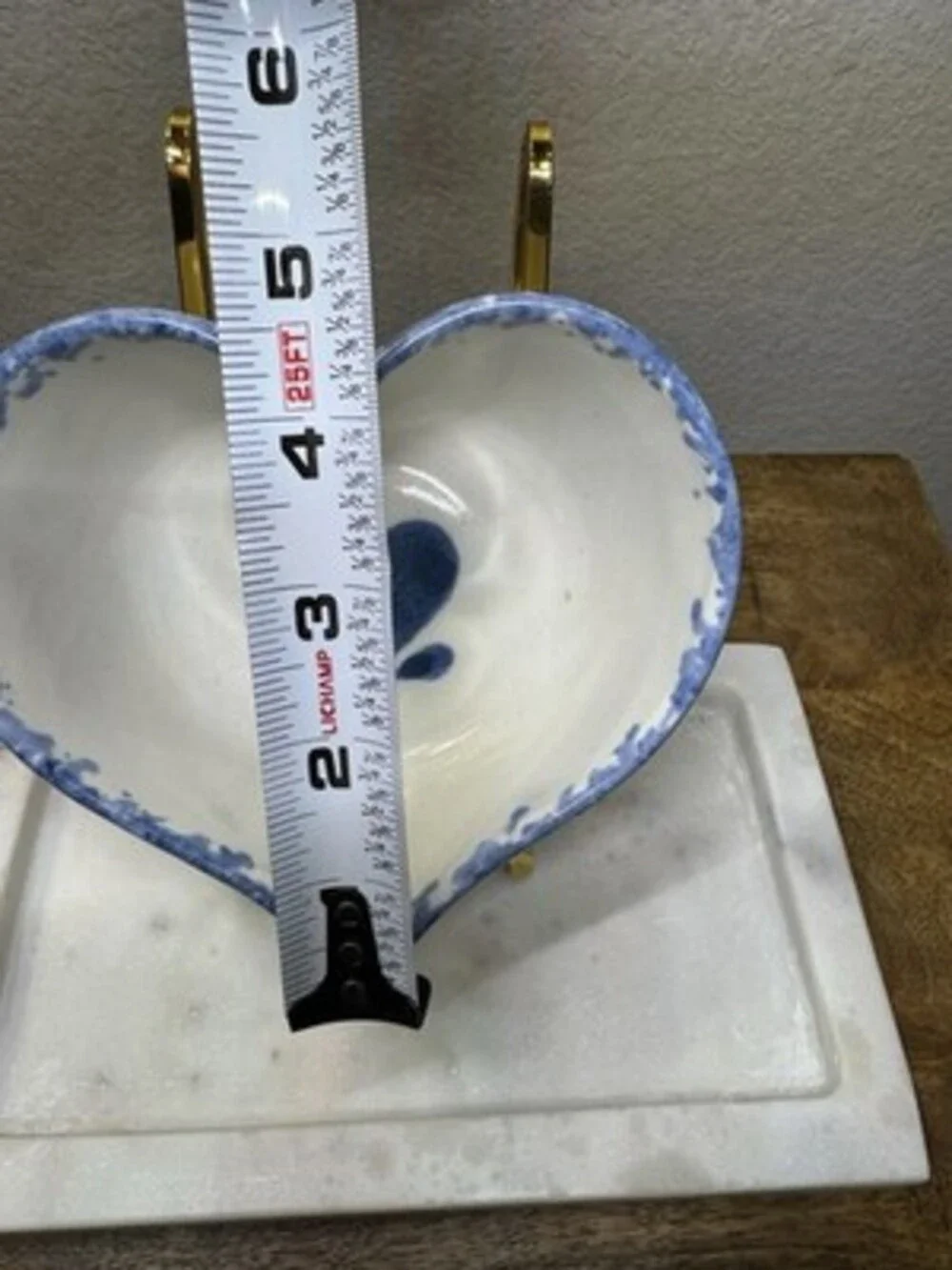 Blue and white 90s sponge art heart shaped ceramic dish, For Display, Key Dish